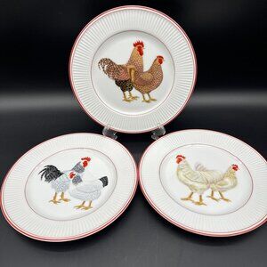 Vintage Fitz And Floyd Chicken Fricassee 7.5” Salad Lunch Plate Set 3 Farmhouse